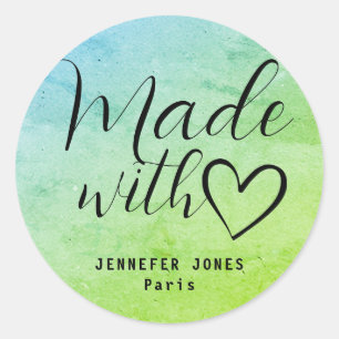 Watercolor Simple Minimalist Made With Love Heart Classic Round Sticker