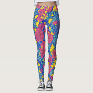Watercolor Simple Pattern Floral LulaRoe Pink Blue Leggings