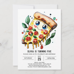 Watercolor Simple Pizza Birthday Invitation