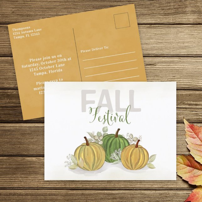 Watercolor Simple Pumpkin Gourd Fall Festival Postcard (Creator Uploaded)