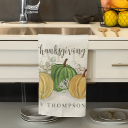 Watercolor Simple Pumpkin Gourd Happy Thanksgiving Kitchen Towel