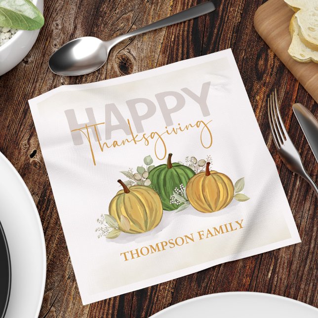 Watercolor Simple Pumpkin Gourd Happy Thanksgiving Napkin (Happy Thanksgiving watercolor gourds. )