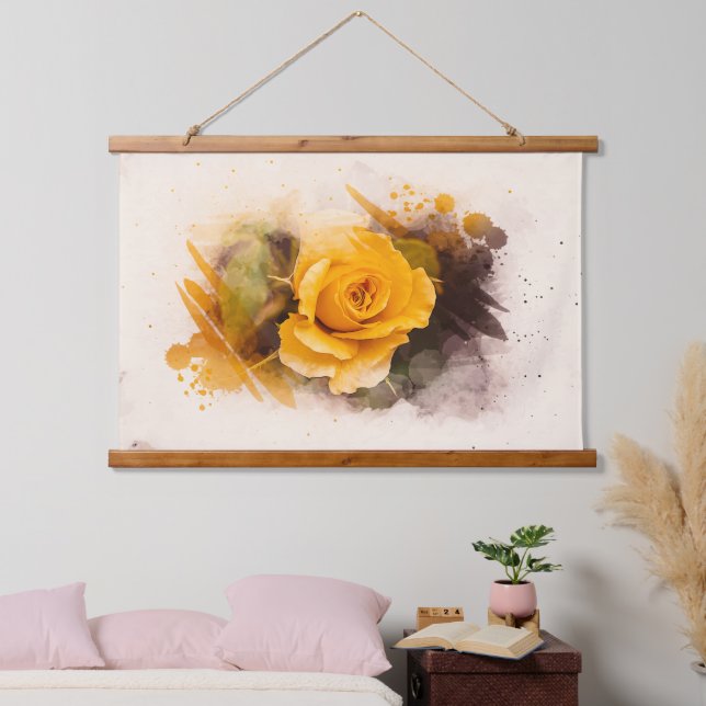 Watercolor Single Yellow Rose Hanging Tapestry (Bedroom)