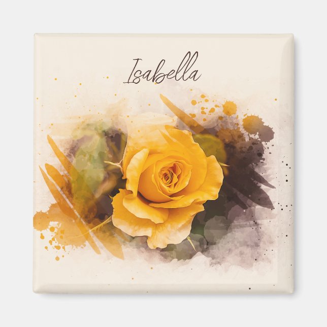 Watercolor Single Yellow Rose Magnet (Front)
