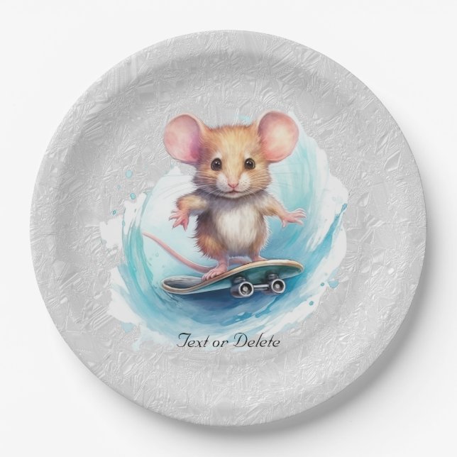Watercolor Skateboard Mouse Paper Plate (Front)