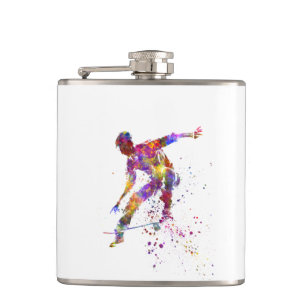 watercolor skater hip flask