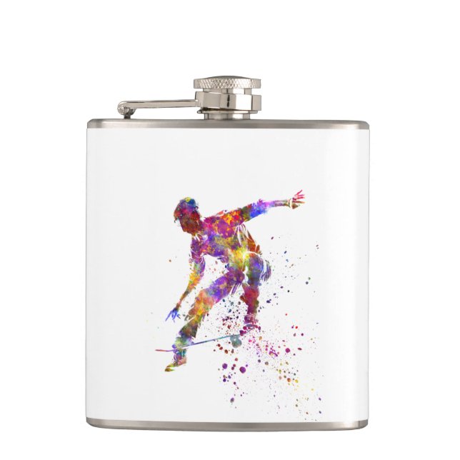 watercolor skater hip flask (Front)