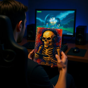 Watercolor Skeleton Gamer with Headset Notebook