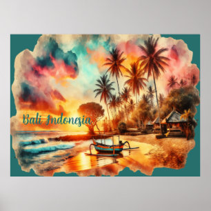 Watercolor Sketch Bali Indonesia Tropical   Poster