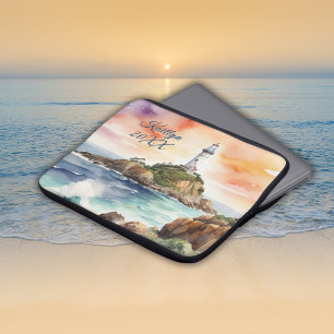 Watercolor Sketch Byron Bay Lighthouse Monogram   Laptop Sleeve