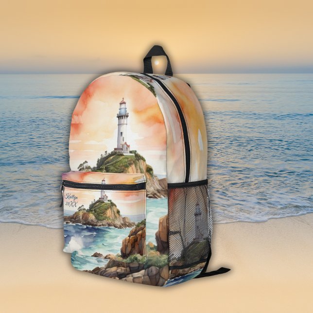 Watercolor Sketch Byron Bay Lighthouse Monogram | Printed Backpack (Creator Uploaded)