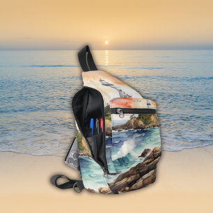 Watercolor Sketch Byron Bay Lighthouse Monogram   Sling Bag