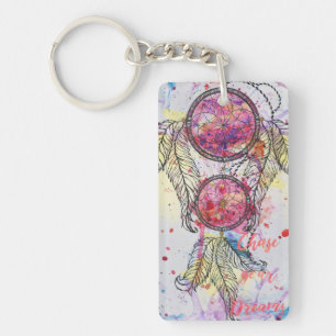 Watercolor sketch Dreamcatcher “Chase your Dream Keychain