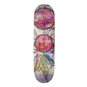 Watercolor sketch Dreamcatcher “Chase your Dream Skateboard