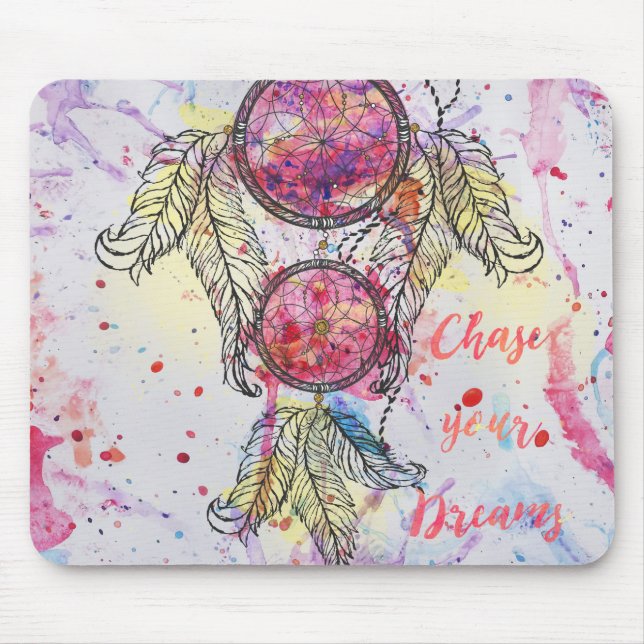 Watercolor sketch Dreamcatcher “Chase your Dreams” Mouse Pad (Front)