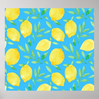 Watercolor Sketch Lemons Seamless Design Poster