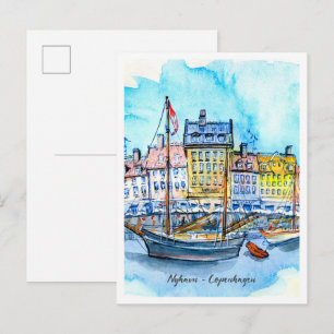 Watercolor Sketch Nyhavn Copenhagen Postcard