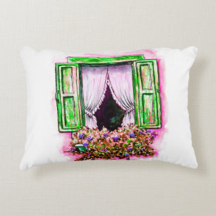 Watercolor sketch traditional old fashioned window accent pillow