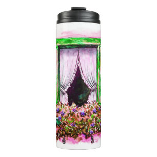 Watercolor sketch traditional old fashioned window thermal tumbler