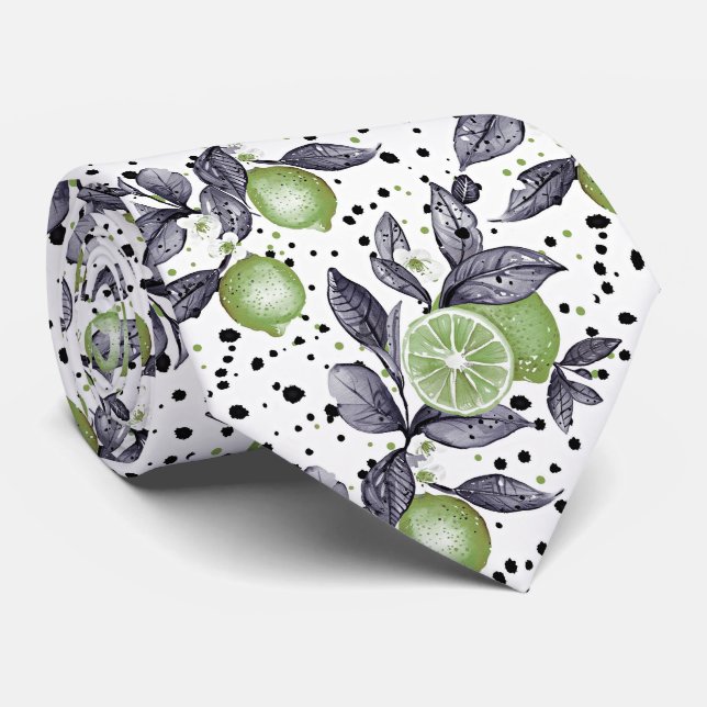 watercolor sketched detailed of green leaves, lime tie (Rolled)