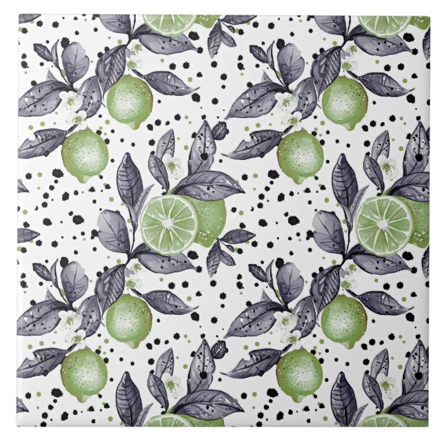 watercolor sketched detailed of green leaves, lime tile (Front)