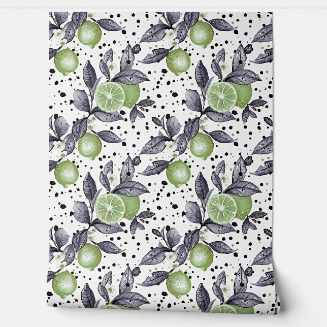 watercolor sketched detailed of green leaves, lime wallpaper (Unrolling)