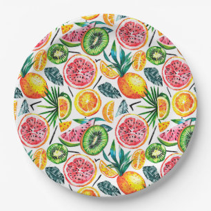 Watercolor sketched detailed pattern of Dragon fru Paper Plate