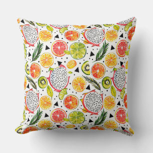 Watercolor sketched detailed pattern of Dragon fru Throw Pillow