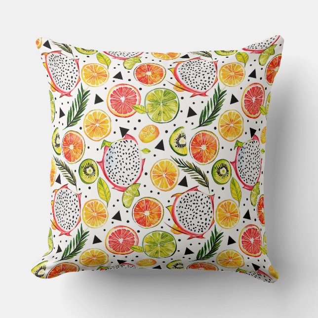 Watercolor sketched detailed pattern of Dragon fru Throw Pillow (Front)