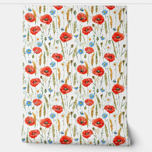 Watercolor sketched pattern of Red poppy flowers,  Wallpaper