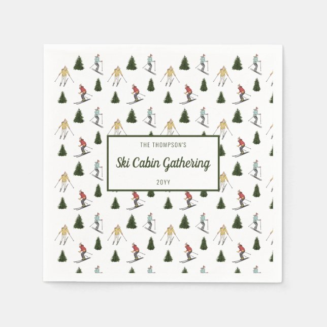 Watercolor Ski Women Ski Cabin Party Napkin (Front)