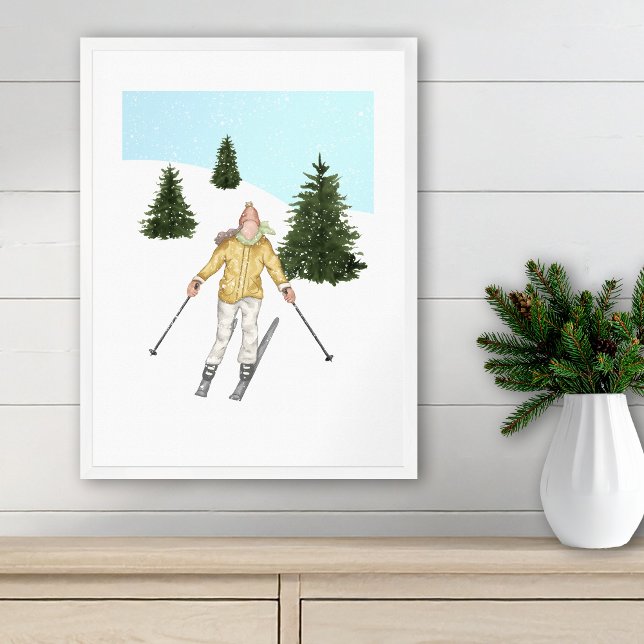 Watercolor Skier And Slopes With Fir Trees Winter Poster (Creator Uploaded)