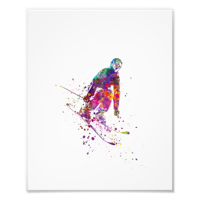 watercolor skier photo print (Front)