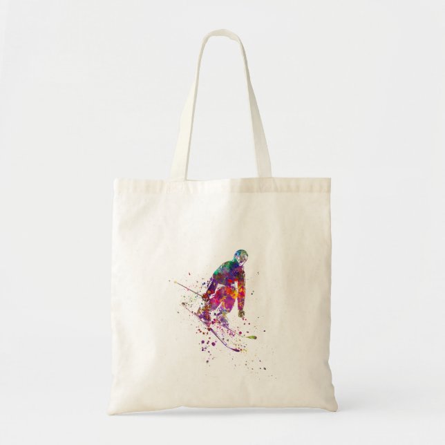 watercolor skier tote bag (Front)