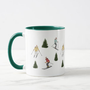 Watercolor Skiers And Fir Trees With Name Festive Mug