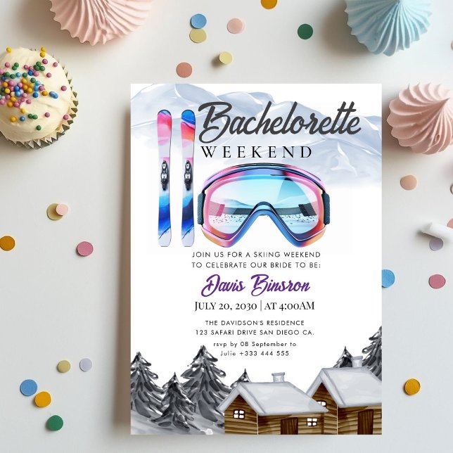 watercolor skiing bachelorette weekend invitation (Creator Uploaded)