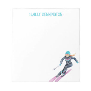 Watercolor Skiing Personalized Notepad