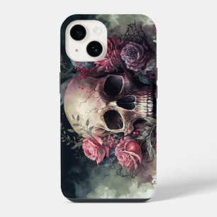Watercolor Skull Grunge Aesthetic Floral Artwork iPhone 14 Case