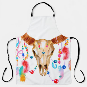 Watercolor skull iaolated on white apron