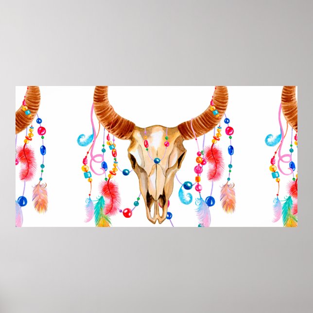 Watercolor skull iaolated on white poster (Front)