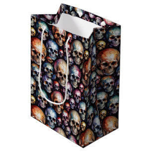 Watercolor Skulls on Black Medium Gift Bag