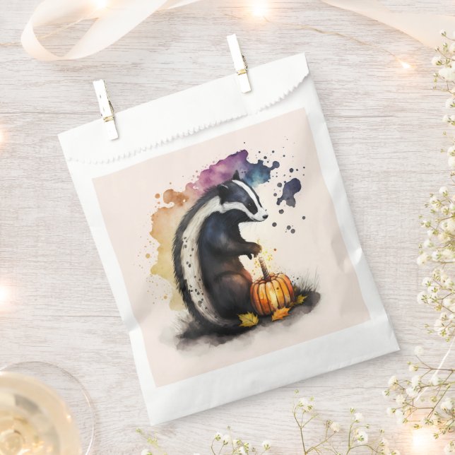Watercolor Skunk Halloween Favour Bag (Clipped)