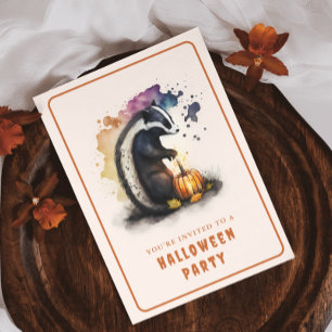 Watercolor Skunk Halloween Invitation Card