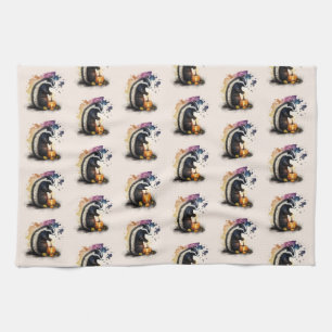 Watercolor Skunk Halloween Kitchen Towel