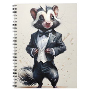 Watercolor Skunk Tuxedo Black Tie Handkerchief Notebook