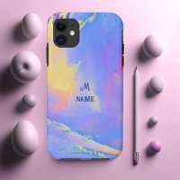 Watercolor Sky Blue Clouds Monogram Personalized