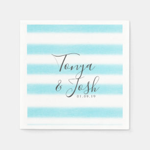 Watercolor Sky Blue Stripes Beach Inspired Wedding Napkin