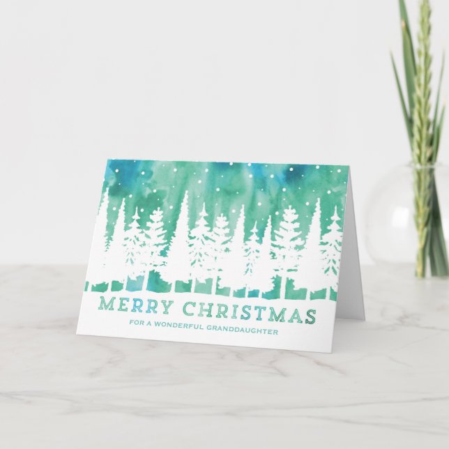 Watercolor Sky Granddaughter Christmas Holiday Card (Front)