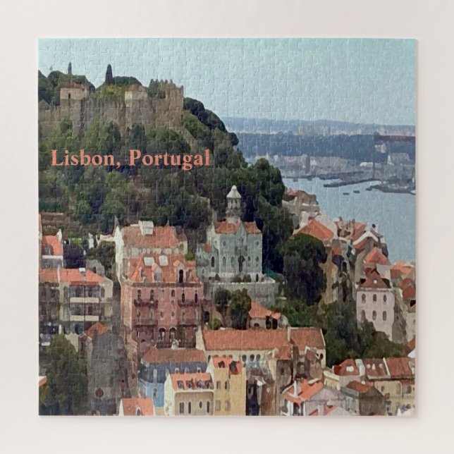 Watercolor Skyline of Lisbon Jigsaw Puzzle (Vertical)