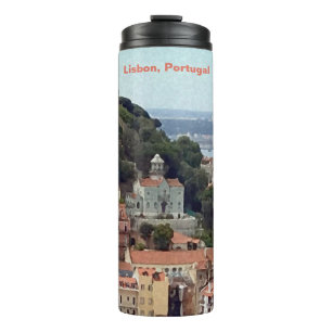 Watercolor Skyline of Lisbon Portugal Thermal Tumbler